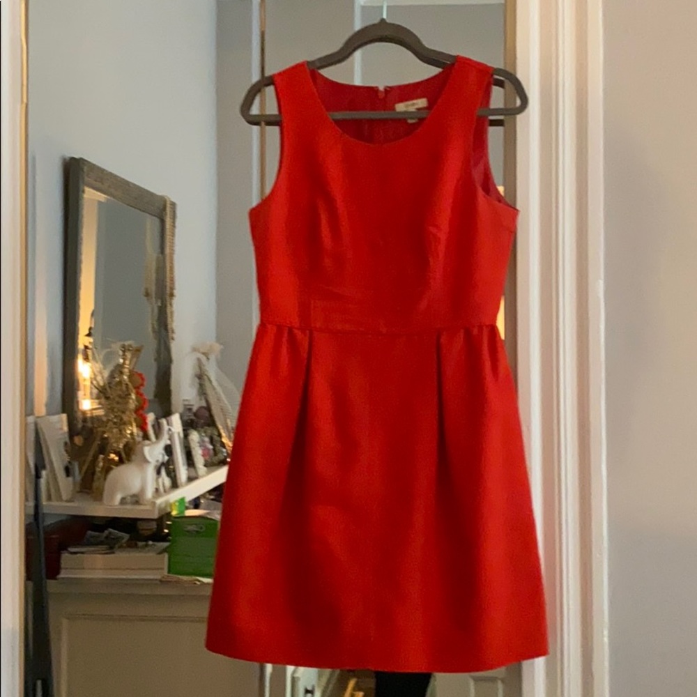 Jcrew poppy red fitted a line, wool (lines) dress